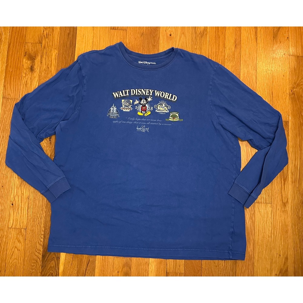 Walt Disney World Mickey Mouse Parks Graphic Long Sleeve Shirt Blue Mens XL
